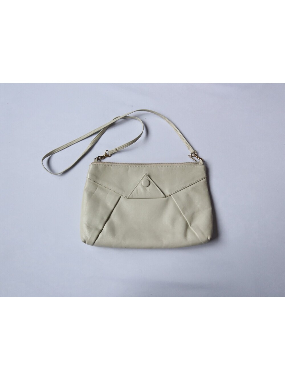 Cream Genuine Leather Crossbody Shoulder Bag Y2K Minimalist Purse